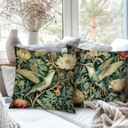 Vintage William Morris Hummingbird Pillow Cover 18x18 Set of 4,Rustic Green Hummingbird Bird Animal Floral Botanical Print Decorative Throw Pillow Covers for Home Bedroom Living Room