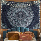 Edeesky Black Blue Mandala Tapestry Wall Hanging Vintage Tapestries Aesthetic Hippie Wall Decor Bohemian Wall Art Boho Home Decoration for Bedroom,Living Room,Dorm