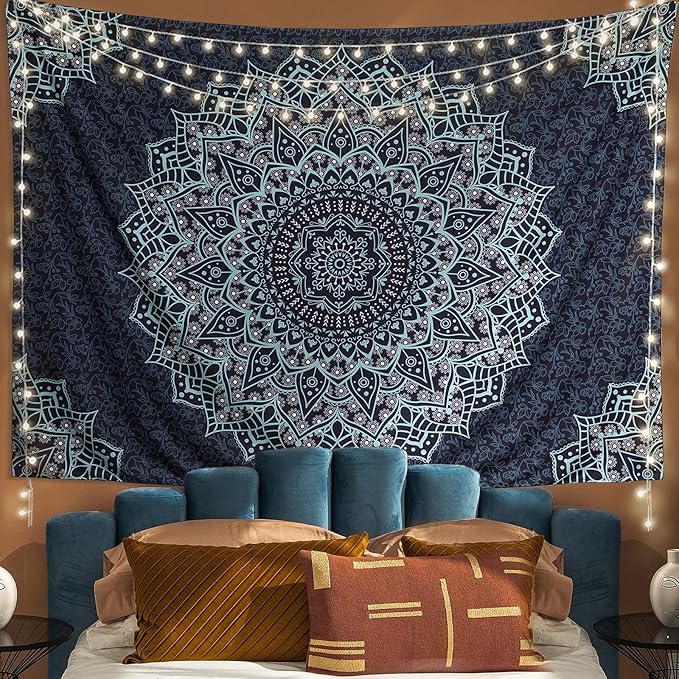 Edeesky Black Blue Mandala Tapestry Wall Hanging Vintage Tapestries Aesthetic Hippie Wall Decor Bohemian Wall Art Boho Home Decoration for Bedroom,Living Room,Dorm