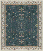 Dark Green Oushak Living Room Rug 10x12 - Modern Vintage Boho Eclectic Floral Pastel, Washable Low Pile Non-Slip Extra Large Area Rugs for Dining Under Table Bedroom Lounge