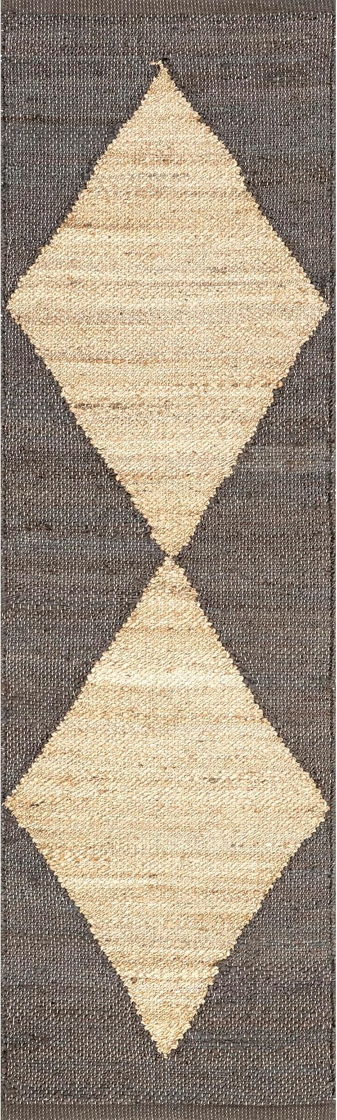 nuLOOM Pandora Diamond Jute Area Rug - 2x6 Jute Runner Rug Global Inspired Black/Ivory Rugs for Dining Room Rug Neutral Rug Living Room Rug Entryway Hallway Kitchen