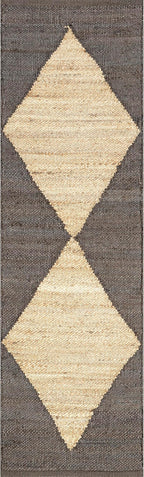 nuLOOM Pandora Diamond Jute Area Rug - 2x6 Jute Runner Rug Global Inspired Black/Ivory Rugs for Dining Room Rug Neutral Rug Living Room Rug Entryway Hallway Kitchen