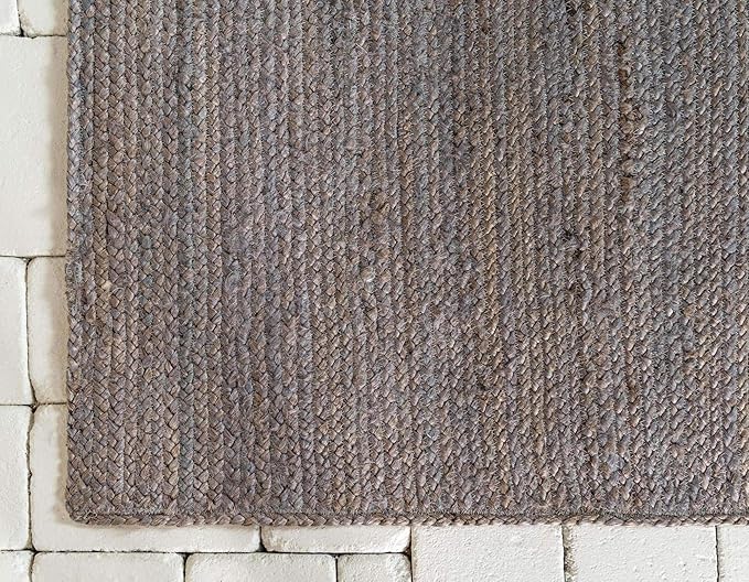 Unique Loom Braided Jute Collection Area Rug - Dhaka (4' 1" x 6' 1" Rectangle, Gray)
