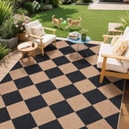 GarveeHome Checkered Easy Jute 3x5 Entryway Rug Machine Washable Outdoor Patio Rug Non-Slip Backing Checkerboard Black Tan Indoor Outdoor Carpet for Hallway Bathroom Kitchen Bedroom