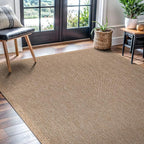 CAMILSON Easy Jute Rug 4x6, Indoor Outdoor Natural Color Fiber Area Rugs for Living Room Patio and Kitchen Rug Herringbone Seagrass Woven Design Easy-Cleaning Washable Outside Carpet Alfombras 4 x 6