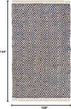 SAFAVIEH Natural Fiber Collection Area Rug - 9' x 12', Tropical Blue & Natural, Handmade Boho Diamond Tassel Jute, Ideal for High Traffic Areas in Living Room, Bedroom (NF266D)