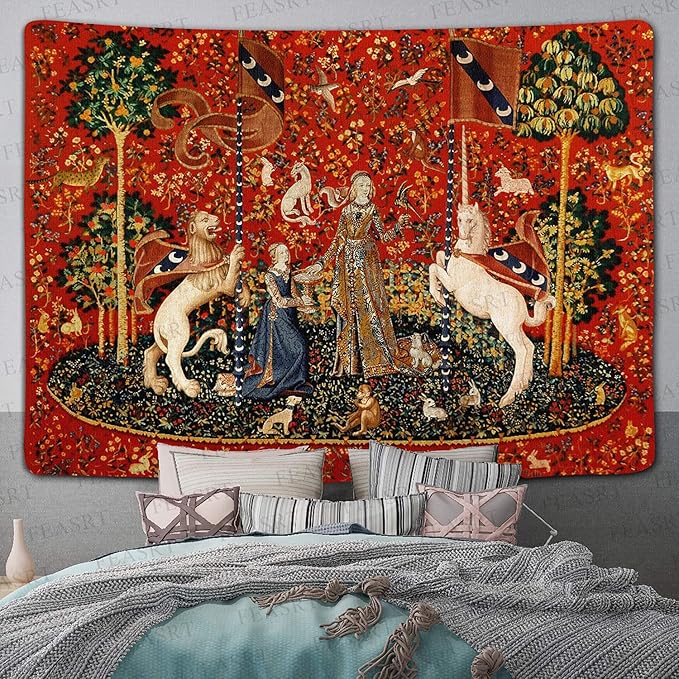 FEASRT Medieval Lady Tapestry Maiden and Unicorn, Large 93x71 Inches Soft Flannelette, for Bedroom Living Room Apartment Dorm