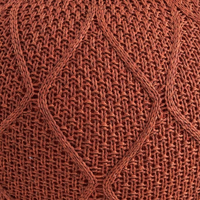 ARTPLAN Outdoor Round Pouf Ottoman Hand Knitted 100% Olifen Pouf Foot Stool, Foot Rest for Couch, Home Decor Pouffe Stuffed Pouf Floor Chair for Living Room, Bedroom,Lounge and Restroom,Brick Red