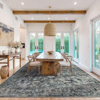9x12 Area Rugs for Living Room Bedroom, Large Washable Rug, Blue Vintage Retro Boho Rug, Non Slip & Low Pile Faux Wool Thin Carpet for Indoor Dining Room and Kids Room(Blue 9x12ft)