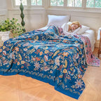 Boho Throw Blanket - 100% Cotton Ultra Soft Muslin Spring Blanket, 50"x60" Lightweight Floral Butterfly Framhouse Bedding Blanket for Bed, All Season Blue Bohemian Bedroom Home Decor Quilt