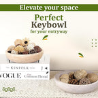 Travertine Decorative Bowl - 7.8” Diameter & 2” Height - Key Bowl for Entryway Table - Organic Modern Centerpiece - White/Gray