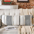AmHoo Chenille Striped Textured Boho Throw Pillow Covers Aesthetic with Tassels Woven Decorative Pillow Case for Couch Bed Sofa Bedroom Modern Funky 14 x 36-Inch Black
