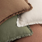MIULEE Decorative Couch Pillow Covers Neutral Linen Fringe Throw Pillows Set of 4 Soft Rustic Cushions Boho Farmhouse Pillowcases for Bed Sofa Living Room Spring Decor 22x22 Inch Beige/Brown/Green