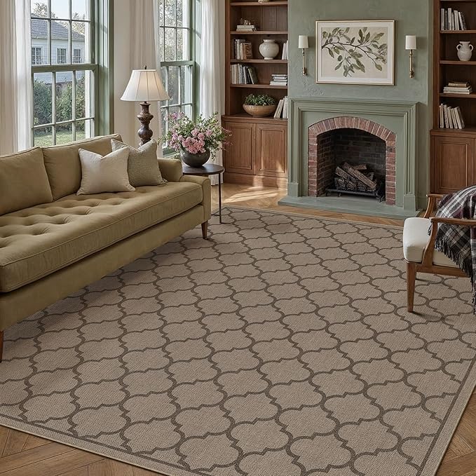 6x9 Geometric Figure Easy Jute Area Rug for Living Room Large Scalloped Washable Indoor Outdoor Carpet Farmhouse Patio Office Mat Geometric Non Slip Black Carpet for Backyard Dining Room