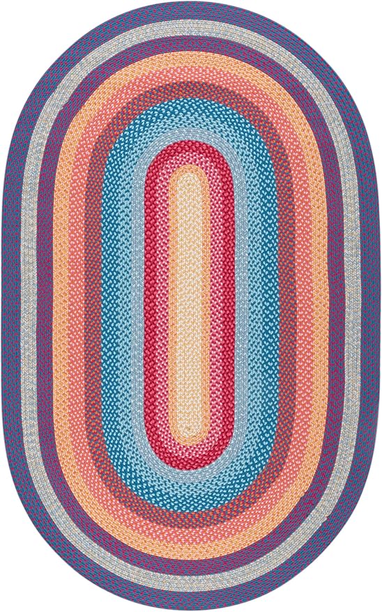 SAFAVIEH Washable Rug Outdoor Braided Collection - 6' x 9' Oval, Red & Orange, Handmade & Reversible, Non-Shedding & Easy to Clean, Ideal for Patio, Backyard, Mudroom (BRD308Q)