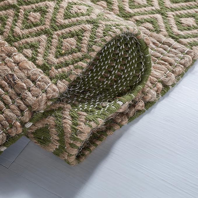 SAFAVIEH Natural Fiber Collection Runner Rug - 2'3" x 8', Green & Natural, Handmade Boho Farmhouse Rustic Jute & Cotton, Ideal for High Traffic Areas in Living Room, Bedroom (NFB653Y)