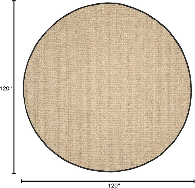 Safavieh Area Rug 10' Round - Natural Fiber Collection - Large - Natural & Black, Seagrass, Basketweave Pattern with Border (NF114C)