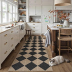 2x8 Checkered Easy Jute Runner Rug Non Slip Hallway Kitchen Washable Outdoor Rug for Entryway Indoor Checkerboard Black Long Indoor Outdoor Textured Diamond Carpet for Bedside Entry Porch