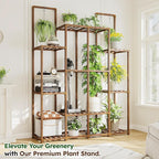 EnHomee 10 Tiers Plant Stand, Indoor Plant Stand with 14-18 Pots, Wood Plants Shelves for Living Room, Patio, Balcony, Yard, Garden, 44.8''W×11.6''D×47''H