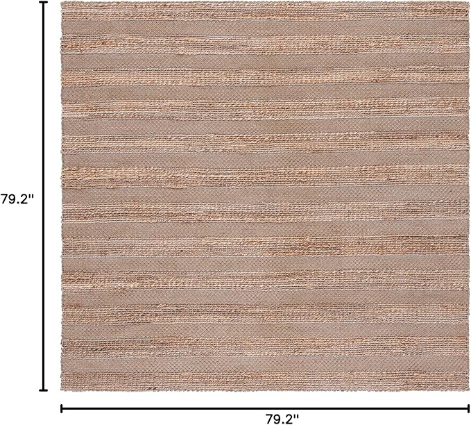 SAFAVIEH Natural Fiber Collection Area Rug - 6'6" Square, Grey & Natural, Handmade Boho Farmhouse Rustic Jute & Cotton Jute, Ideal for High Traffic Areas in Living Room, Bedroom (NFB654F)
