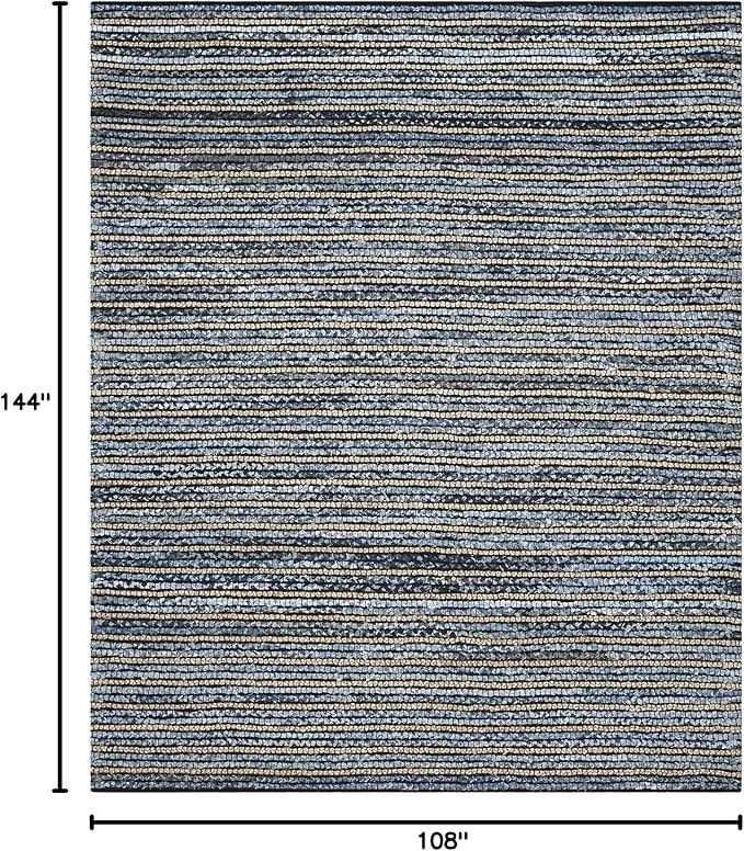 SAFAVIEH Cape Cod Collection Area Rug - 9' x 12', Blue & Natural, Handmade Flat Weave Braided Jute & Cotton, Ideal for High Traffic Areas in Living Room, Bedroom (CAP363A)