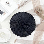 Round Throw Pillows Decorative Pleated Throw Pillows 15'' Diameter Accent Pumpkin Boho Chair Cushion for Couch Sofa Home Decoration(Black,1 Pcs)