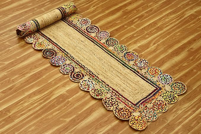 Rectangular Area Rug - 2x3 Feet Multicolor Cape Code Chindi Cotton Jute Rug Geometric Kilim Rug Indoor Outdoor Use Carpet Flatweave Rugs for Bedroom Dining Room Living Room