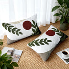Boho Embroidered Throw Pillow Covers 12x20, Lumbar Decorative Pillow Covers Tufted Abstract Modern Leaf Sun Textured Couch Cushion Cases for Sofa Bed Living Room Decor (1PC, Black Red)