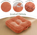 Washable Floor Pillow Cushion for Adults, Meditation Cushion Pillow, Removable Tufted Blended Corduroy Cover, Large Square Floor Sitting for Tatami Living Room or Yoga, 22x22 Inch, Machine Washable
