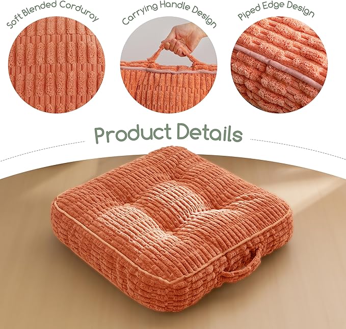 Washable Floor Pillow Cushion for Adults, Meditation Cushion Pillow, Removable Tufted Blended Corduroy Cover, Large Square Floor Sitting for Tatami Living Room or Yoga, 2Pack, Machine Washable