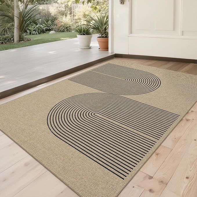 Easy Jute Rug 2x3: Indoor Outdoor Natural Boho Front Door Mat Non Slip - Farmhouse Neutral Contemporary Small Carpet for Entryway Kitchen Bathroom Bedroom Washable