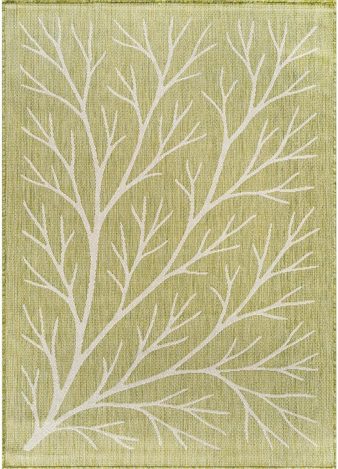 Washable Indoor Outdoor Rug 6x9 Modern Area Rugs Branch Pattern Non Shedding Waterproof Easy Clean Patio Deck Porch Living Room Bedroom Garden RV (6 X 9 Olive)