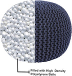 REDEARTH · Round Pouf Foot Stool Bean Bag Ottoman - Cable Knitted Cord Boho Pouffe - Poof Accent Bean Bag - Handmade by Artisans for Living Room - Bedroom (19.5"x19.5"x14") - Navy Blue