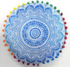 INDIAN CRAFT CASTLE ICC Mandala Barmeri Large Floor Pillow Cover Cushion Meditation Seating Ottoman Throw Cover Hippie Decorative Zipped Bohemian Pouf Ottoman Cases Blue Ombre 16" Round