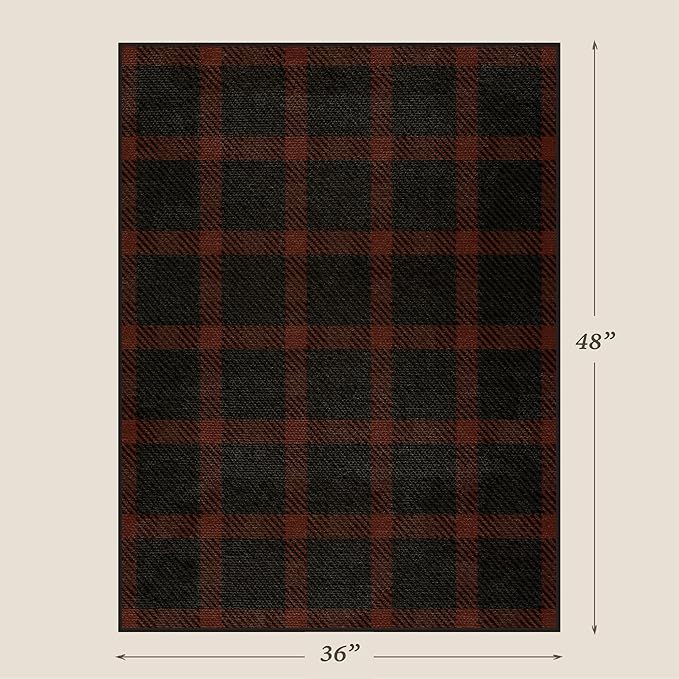 3x4 Retro Buffalo Plaid Indoor Entryway Rug - Front Door Mat Indoor Entrance, Non Slip Washable Rug for Kitchen, Living Room and Fireplace, Washable Easy Jute Red and Black Fall & Holiday Decor
