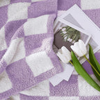 WRENSONGE Checkered Throw Blanket, Purple Soft Cozy Fluffy Warm Hand Made Throw Blankets for Couch, Sofa, Chair, Bed, Camping, Picnic, Travel Lightweight Bed Blanket - 50"*70"