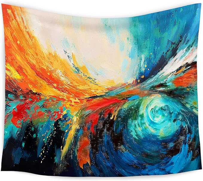 WARDOS Modern Abstract Tapestry, Colorful Modern Tapestry Wall Hanging, Blue and Orange Abstract Wall Blanket Decor for Home Living Room Bedroom, 50x60 Inch