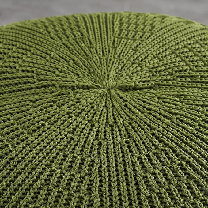 ARTPLAN - Round Knit Pouf - Woven Floor Ottoman - Handmade & Hand Stitched - 19.7 Dia x 12.8 High - Boho Home Décor - Living Room - Bedroom,Army Green