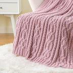 Battilo Pink Throw Blanket for Couch, Cable Knit Blanket, Soft Chenille Throw Blanket, Cozy Warm Blankets for Girls Daughter Women Gifts for Mom, 51"x67", Blush
