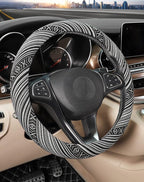 SEG Direct Boho Steering Wheel Cover with Baja Blanket Cloth, Ethnic Style Auto Wheel Cover Made of Coarse Flax, Fits 14 1/2-15 1/4 inches Car Wheel