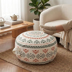 MOCOFO Unstuffed Round Pouf Cover - Boho Geometric Ottoman Footstool Cover with Handle, Tribal Fabric Floor Cushion Storage Bag for Living Room, Bedroom, Nursery (Sage Green/Terracotta)