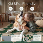 6x9 Checkered Easy Jute Area Rug for Living Room Large Checkerboard Washable Indoor Outdoor Carpet Farmhouse Patio Office Mat Geometric Non Slip Green Carpet for Backyard Dining Room