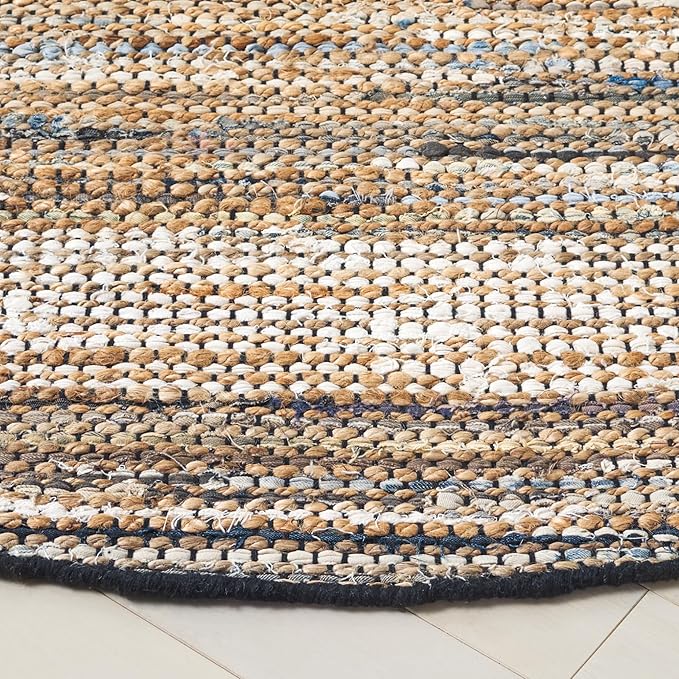 SAFAVIEH Cape Cod Collection Area Rug - 6' Round, Blue & Beige, Handmade Denim & Jute, Ideal for Living Room, Bedroom, Home Office, Dining Space (CAP153M-6R)