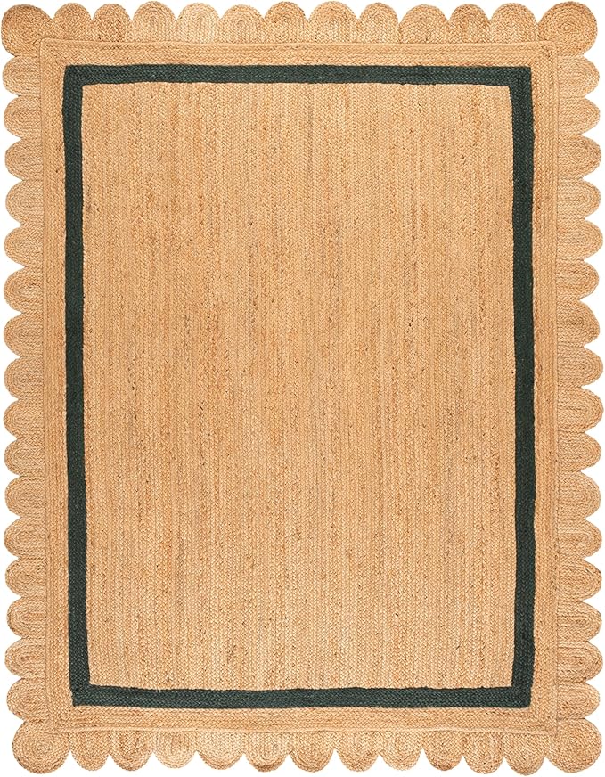 SAFAVIEH 8x10 Area Rug - Natural Fiber Collection - Large - Natural & Dark Green, Handmade Jute, Ideal for Living Room, Bedroom, Dining Space (NF896Y)