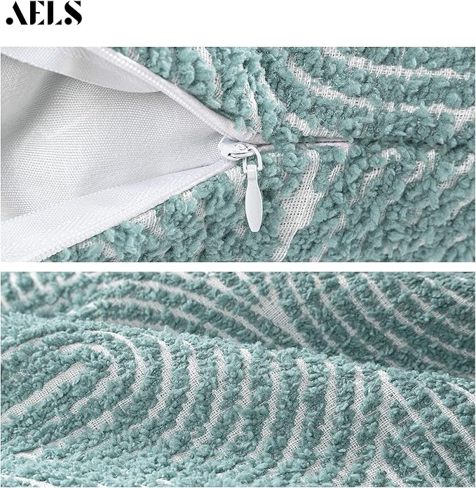 AELS Boho Decorative Textured Throw Pillow Covers 18x18, Modern Mid Century Rainbow Tufted Pillow Case, Farmhouse Rustic Geometric Woven Cushion Case for Bed Couch Sofa, Green