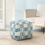 Anji Mountain Pouf Ottoman Foot Rest, Handmade Ottoman Pouf, Comfortable Foot Stool, Decorative Floor Seating for Living Room Decor, Bedroom & Home Décor Accent - Blue