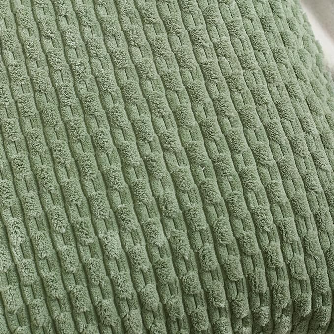 VAKADO Couch Sage Green Decorative Throw Pillow Covers 18x18 Set of 4 Spring Boho Corduroy Neutral Home Living Room Farmhouse Rustic Cushion Case Decor Square for Bed Sofa