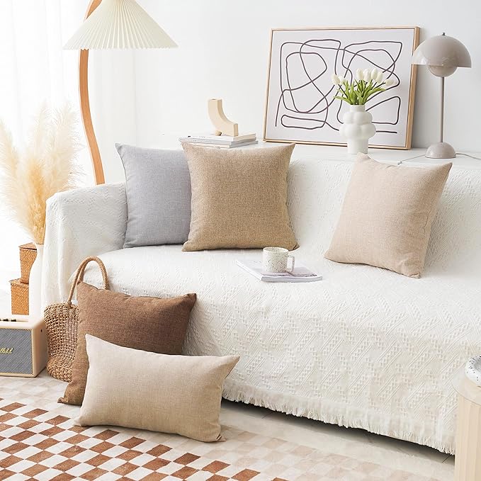 Home Brilliant Decoration Lined Linen Throw Pillow Sham Cushion Cover for Living Room Couch Patio, 26 x 26(66cm), Natural Linen