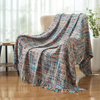 Multi-Color Pink Cable Woven Throw Blanket for Couch,50"X60" Boho Style Textured Blankets for Home Decor,Super Soft Warm Cozy Chunky Blanket with Decorative Tassels for Bed and Sofa
