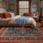 YJ.GWL Area Rugs for Living Room 6x9 Machine Washable Rugs, Non Slip Floral Vintage Rug Indoor Carpet, Stain Resistant Large Rug for Bedroom Dining Room, Orange-Red